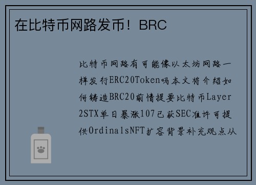 在比特币网路发币！BRC